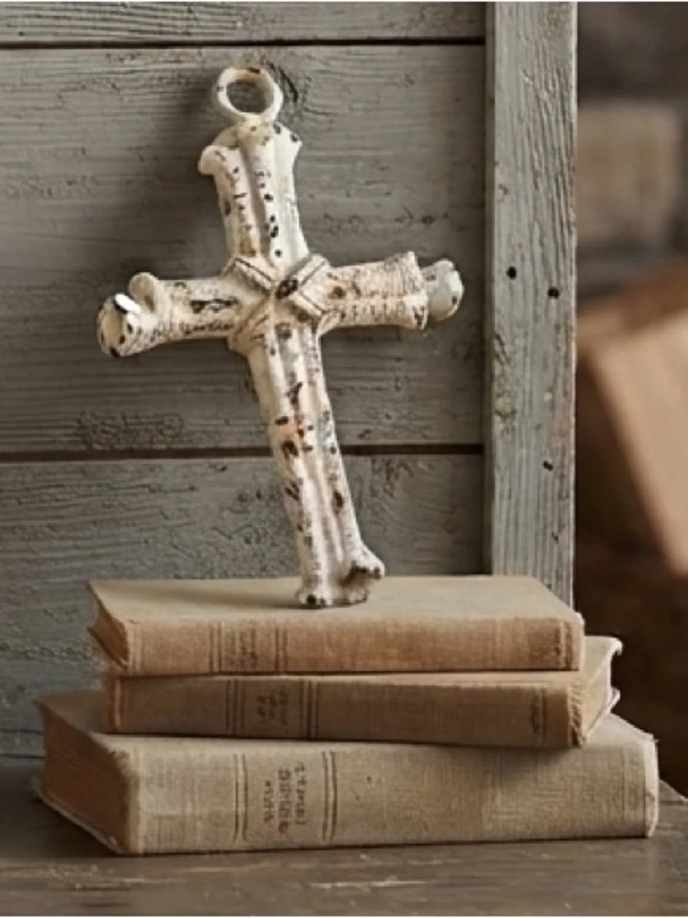 Distressed Iron White Cross Wall Decor
